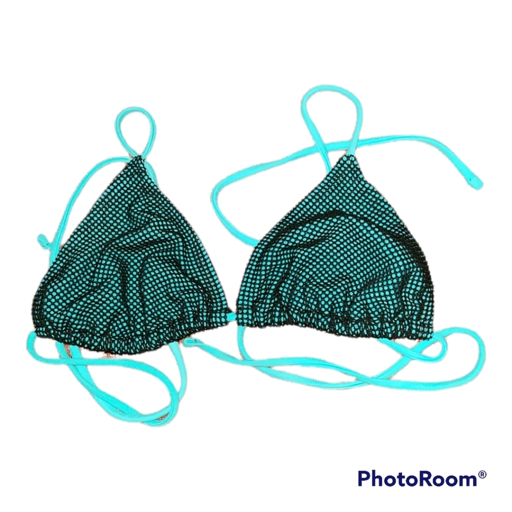 6️⃣2️⃣Black Mesh over Teal Triangle Bikini Top Sz 3-5 Juniors - Picture 3 of 5